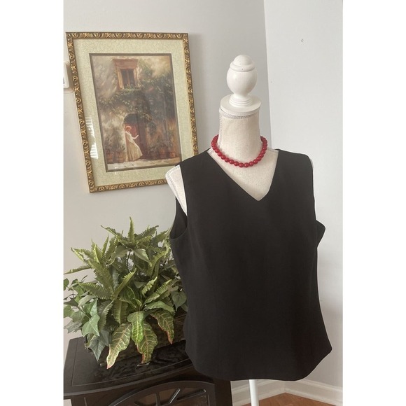 Kasper Size 14 Black Camisole Top Blouse Women Lined V-neck Zipper Side - Picture 2 of 10